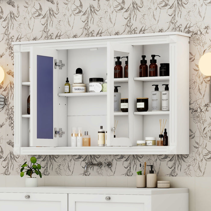 Wall-Mounted Mirror Cabinet With Adjustable Shelf And Open Shelves