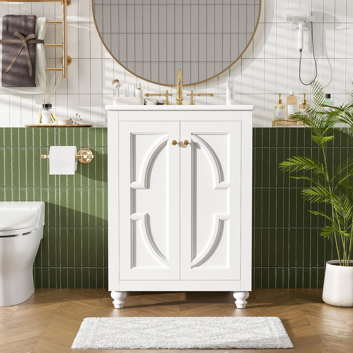Bathroom Vanity With Ornate Elliptical Motif, Soft Close Hinges