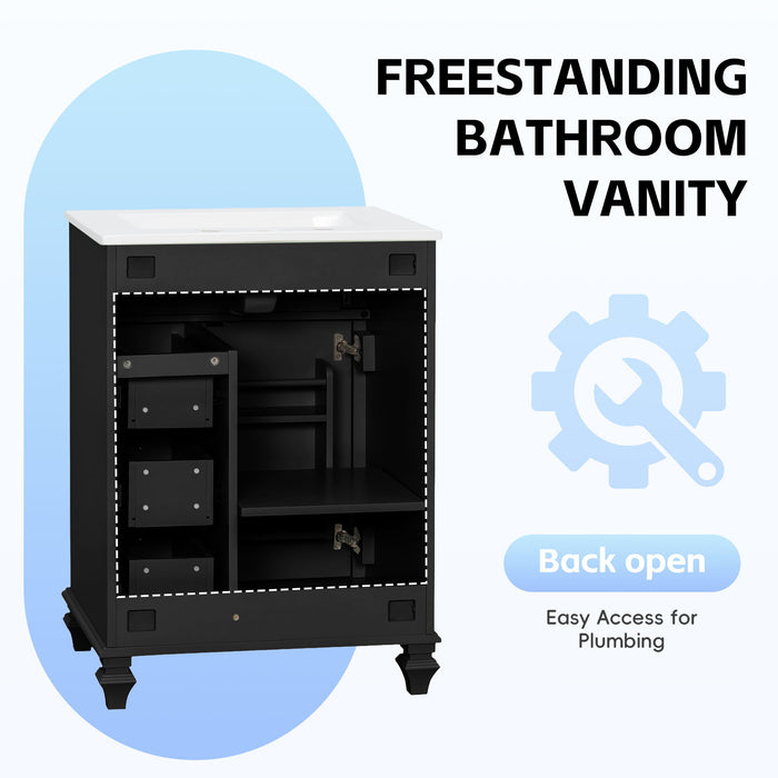 Freestanding Bathroom Vanity With Sink, 3 Drawers & Flip-Out Drawer