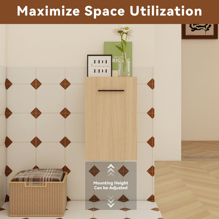 Floating Bathroom Vanity Single Door Base Cabinet, Wall Mounted Storage - Light Oak