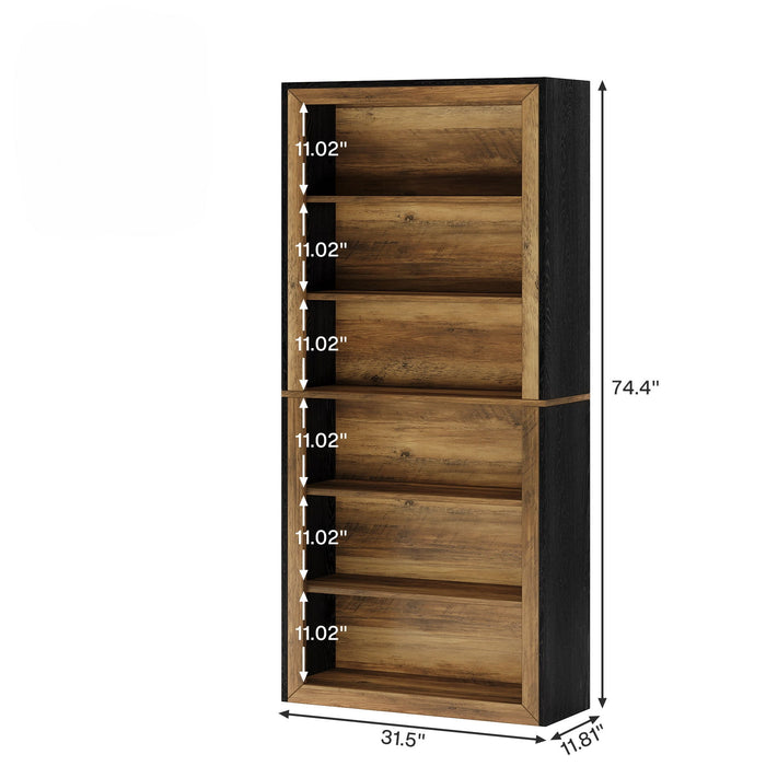 7 Tier Open Bookshelf Storage For Living Room - Black / Brown