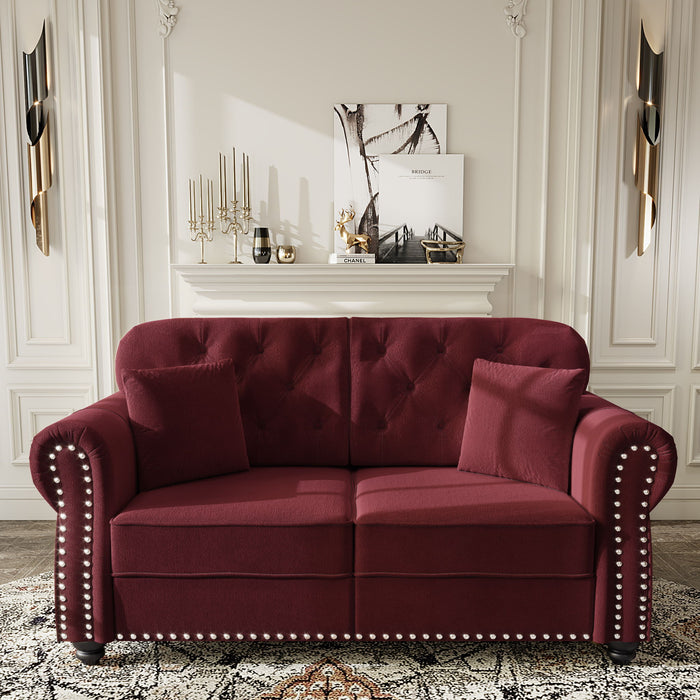 Upholstered Chesterfield Sofa With Nailhead Trim And Rolled Armrests