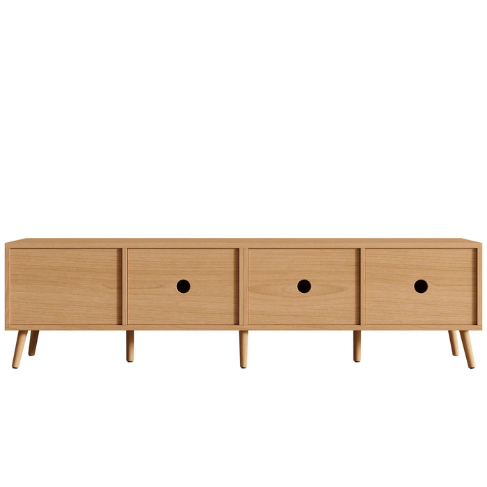 TV Stand, Media Console, 2 Drawers & Cable Management - Natural Wood