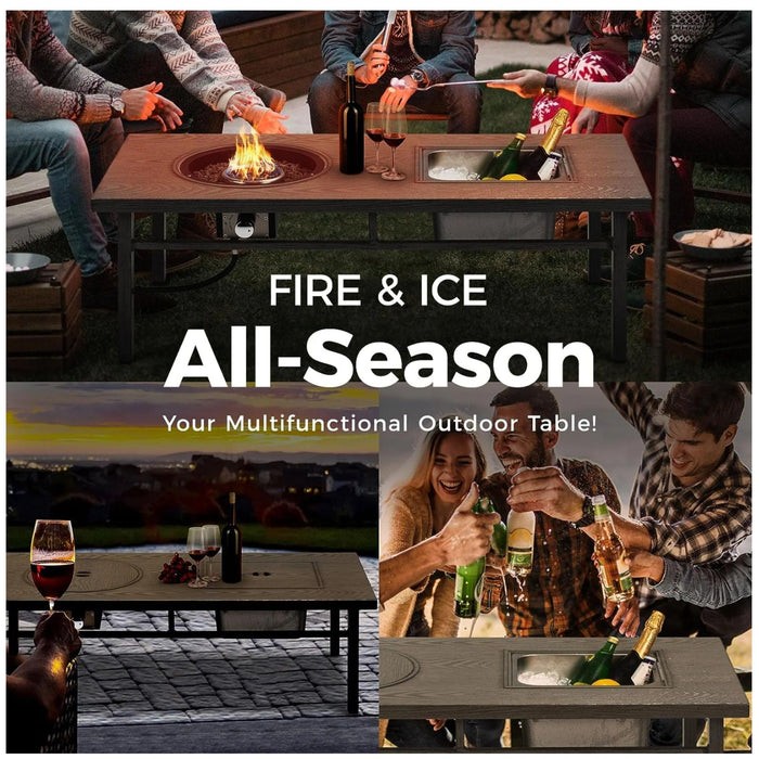 3 In 1 Outdoor Propane Fire Pit Table 50, 000 BTU With Ice Bucket - Gray