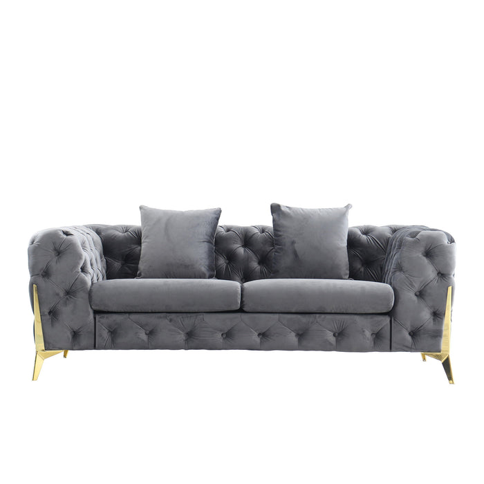 Loveseat With Diamond Button Tufting, Matching Throw Pillows