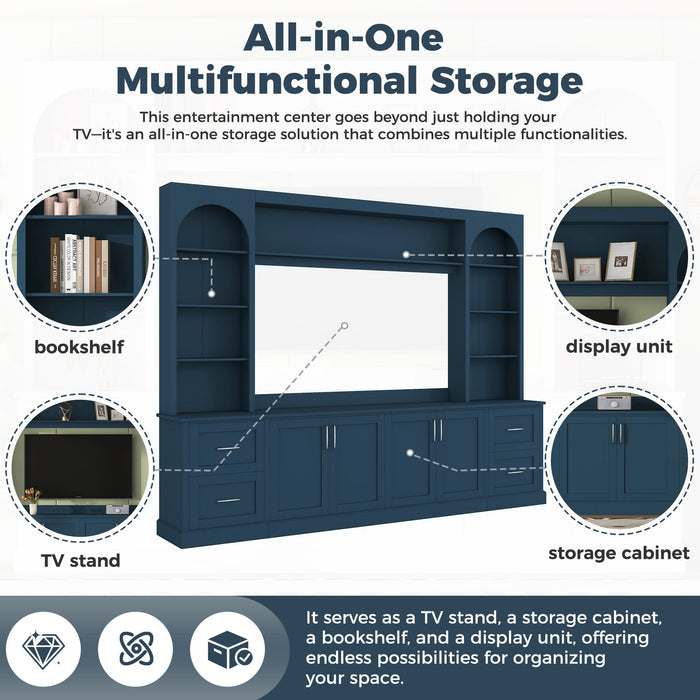 Arched Entertainment Center Wall Unit With Drawers, TV Stand