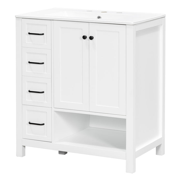 Bathroom Vanity With Sink Top, Bathroom Vanity Cabinet With 2 Doors And 2 Drawers, Open Shelf