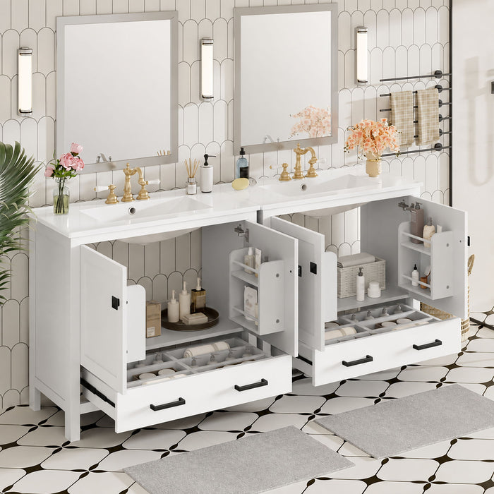 Bathroom Vanity With Sink, Soft Close Doors, Double Storage Shelves & Divided Drawer Ample Storage - White