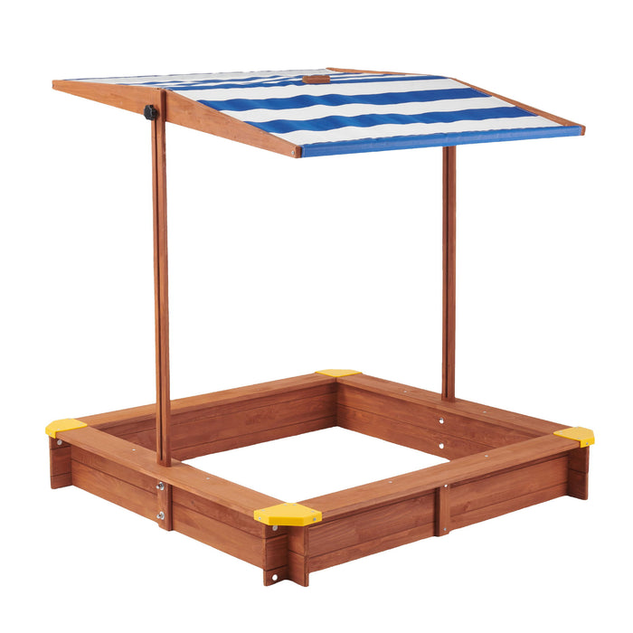 Kids Sandbox With Cover, Sand Box With Adjustable Canopy, Large Outdoor Cedar Sandpit For Backyard Play - Reddish Brown