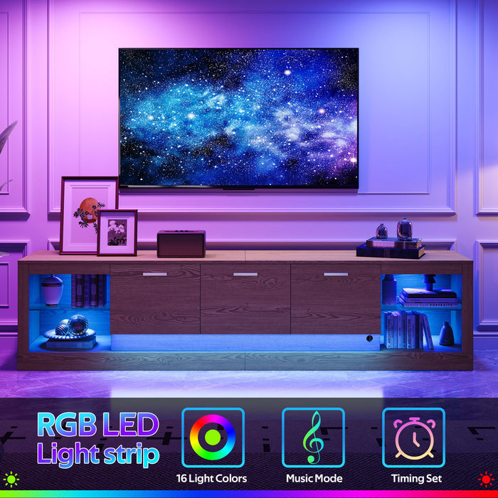 TV Stand With 6 Cabinets & 2 Open Compartments, Entertainment Center For TVs Up To 90'', Television Console - Natural Wood