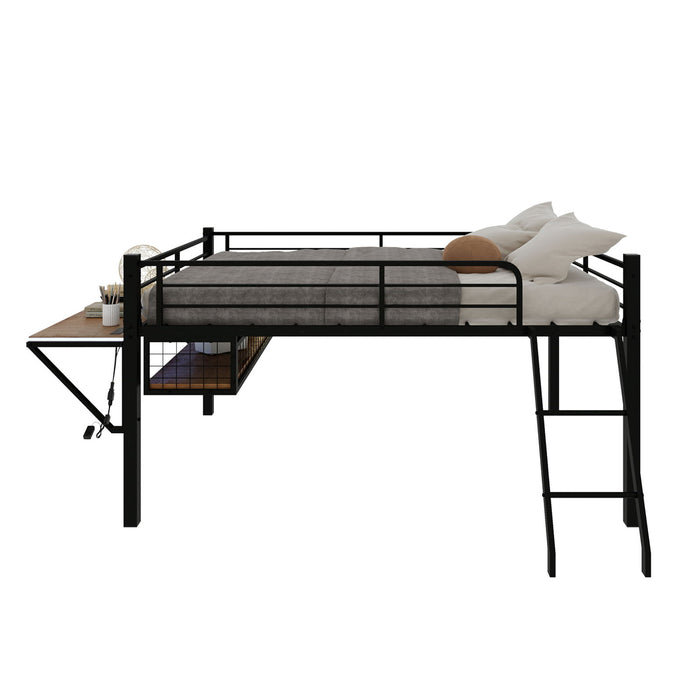Loft Bed With Built In Desk, LED Light Strip