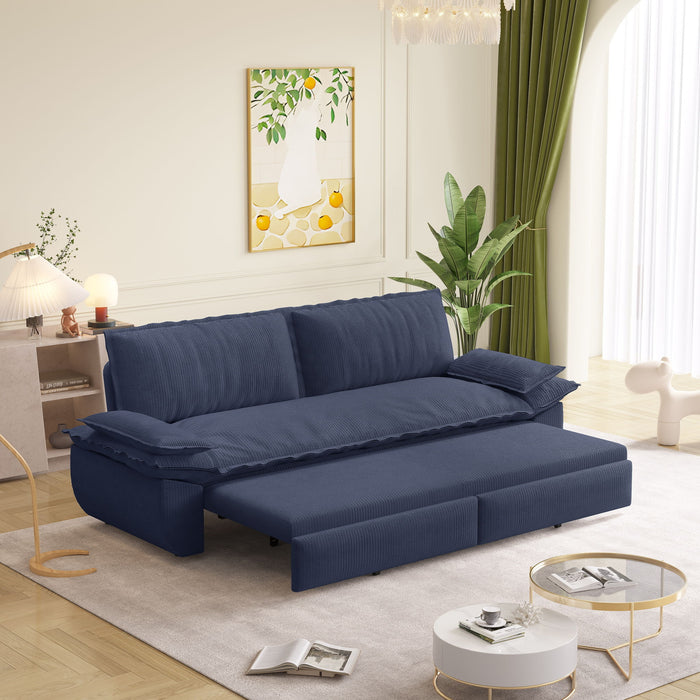 Queen Pull Out 3 In 1 Convertible Sleeper Sofa Bed - Blue