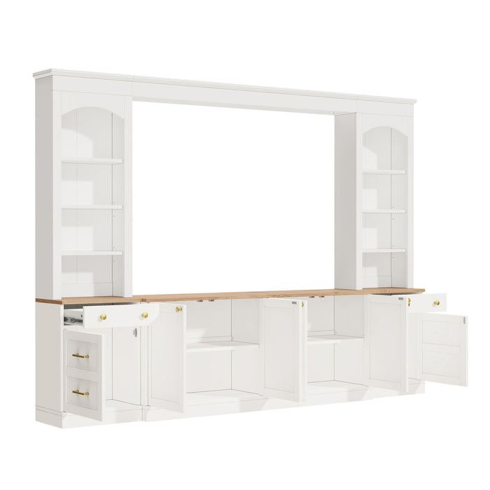 Arched Entertainment Center Wall Unit With Bookshelf, Retro Large TV Stand
