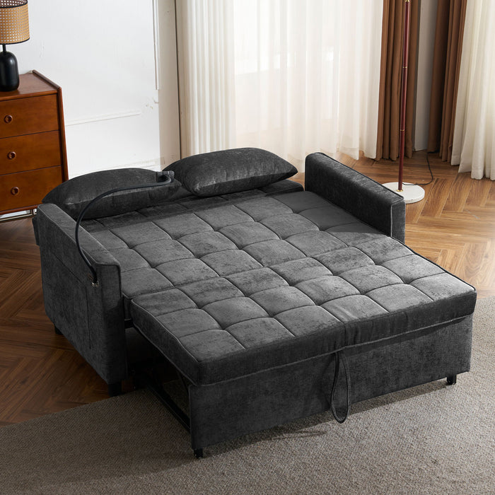 Loveseat Sofa Bed Sleeper With Reversible Backrest, Side Pockets, USB Ports, Phone Holder