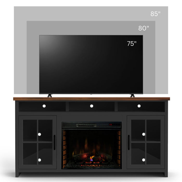 Fireplace TV Stand Console For TVs Up To 85" - Black / Whiskey