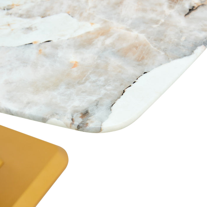 Modern Minimalist Dining Table With Imitation Marbled Glass Top And Legs For Kitchen And Living Room - Gold