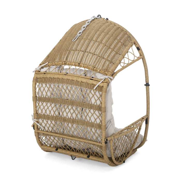 Outdoor / Indoor Wicker Hanging Chair With 8Ft Chain - Light Brown / Beige