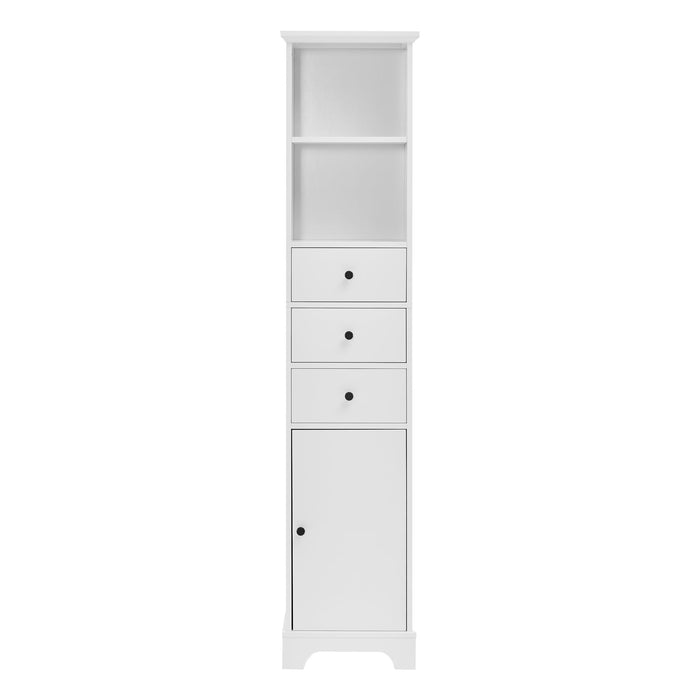Tall Storage Cabinet With 3 Drawers And Adjustable Shelves For Bathroom