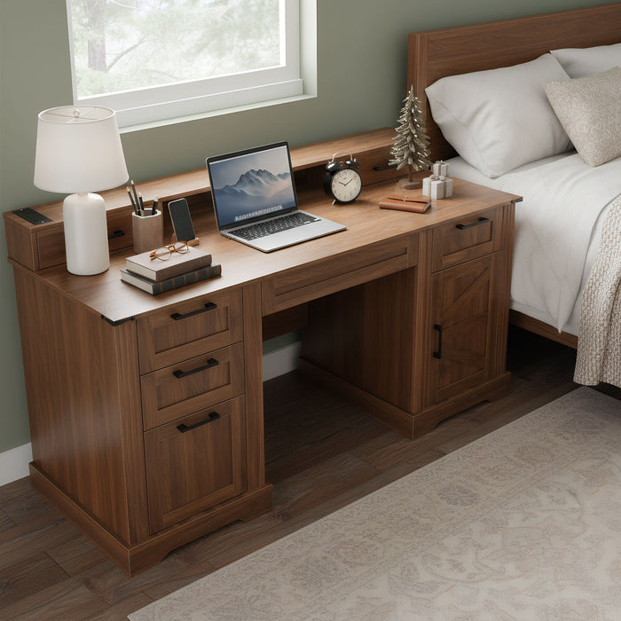 Office Desk With Charging Station & Storage Cabinet
