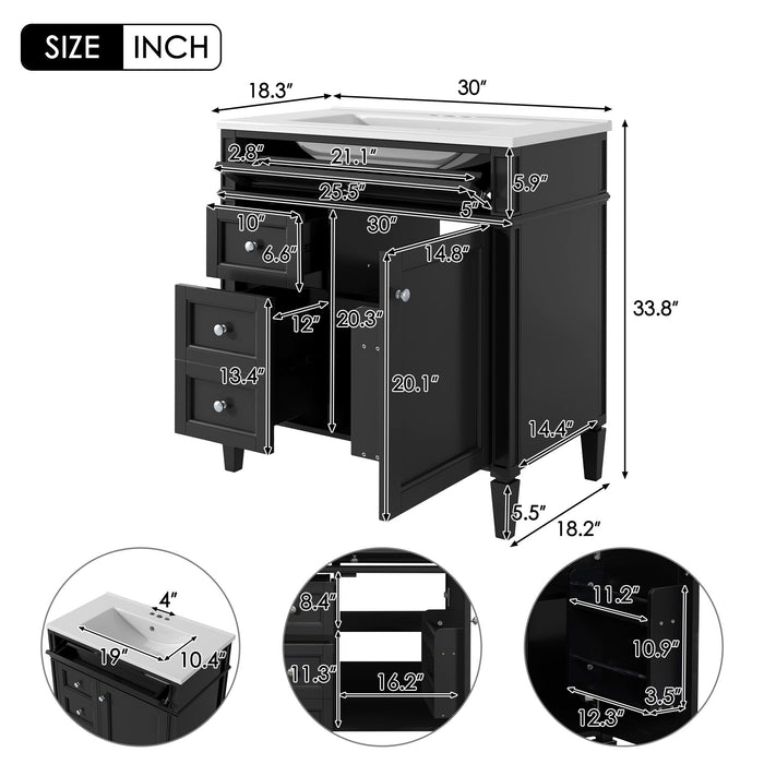 Bathroom Vanity With Top Sink, 3 Drawer Storage Cabinet, Rectangular Design - Black