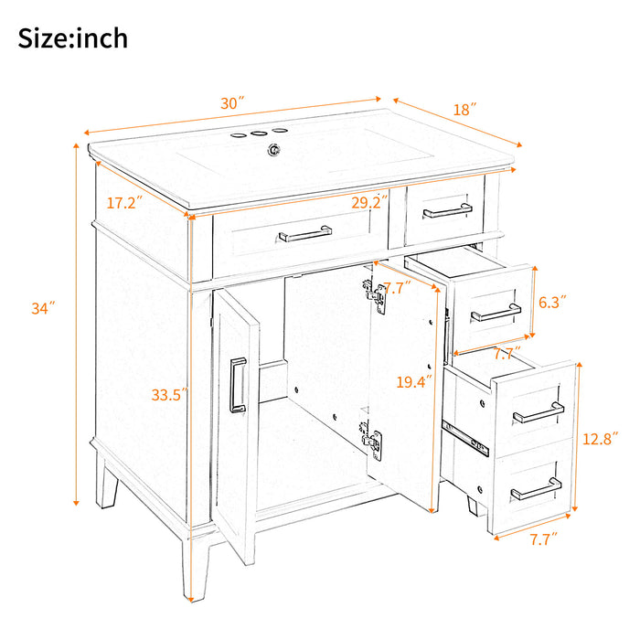 Modern Bathroom Vanity With Sink, Storage Cabinet, Soft Close Doors, Deep & Standard Drawers