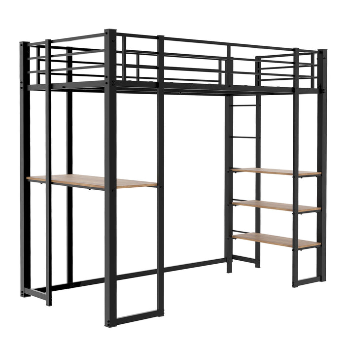 Bunk Bed With L-Shaped Desk And Dual Side Stairs