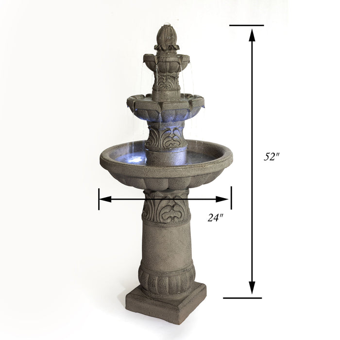 3 Tier Outdoor Garden Fountain With LED Lights - Gray