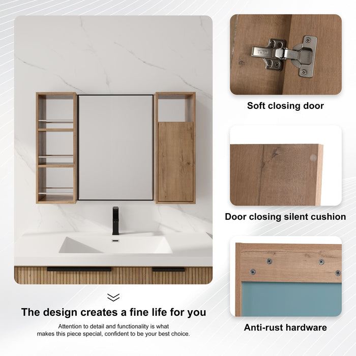 39.4" Wall Mounted Bathroom Cabinet With Storage And - Imitative Oak