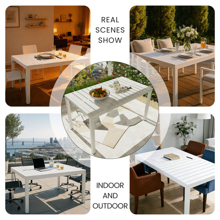 4 Piece Set Of Striped Color Blocking Single Chairs With Long Table - Cream White / Haze Green / White