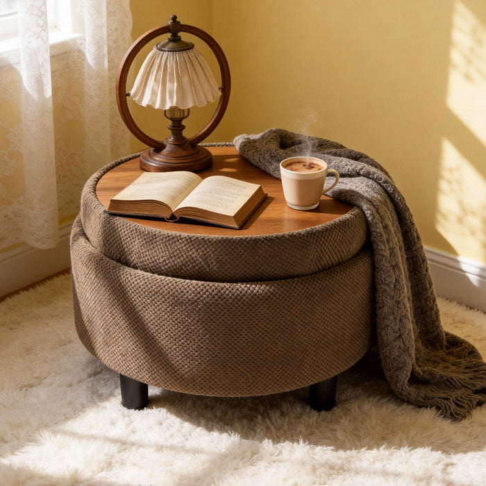 Storage Round Footstool Table Ottoman