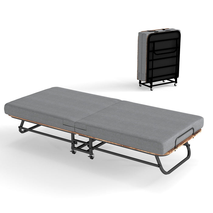 Portable Folding Bed With Memory Foam Mattress, Lockable - Gray
