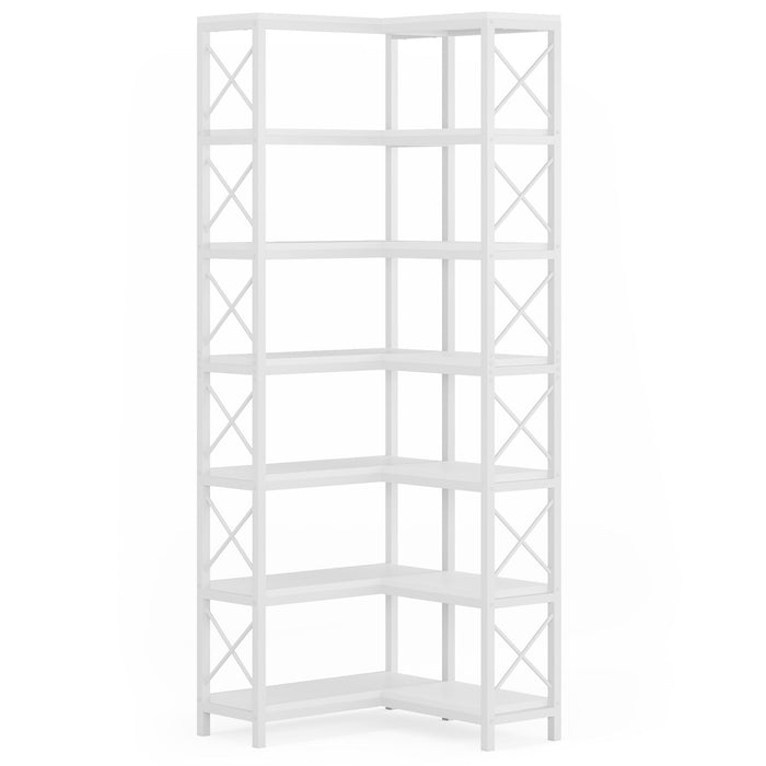 7 Tier Corner Bookshelf, Storage Unit For Living Room