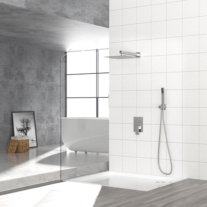 Dual Shower Head System With Square Rain Shower And Rough In Valve