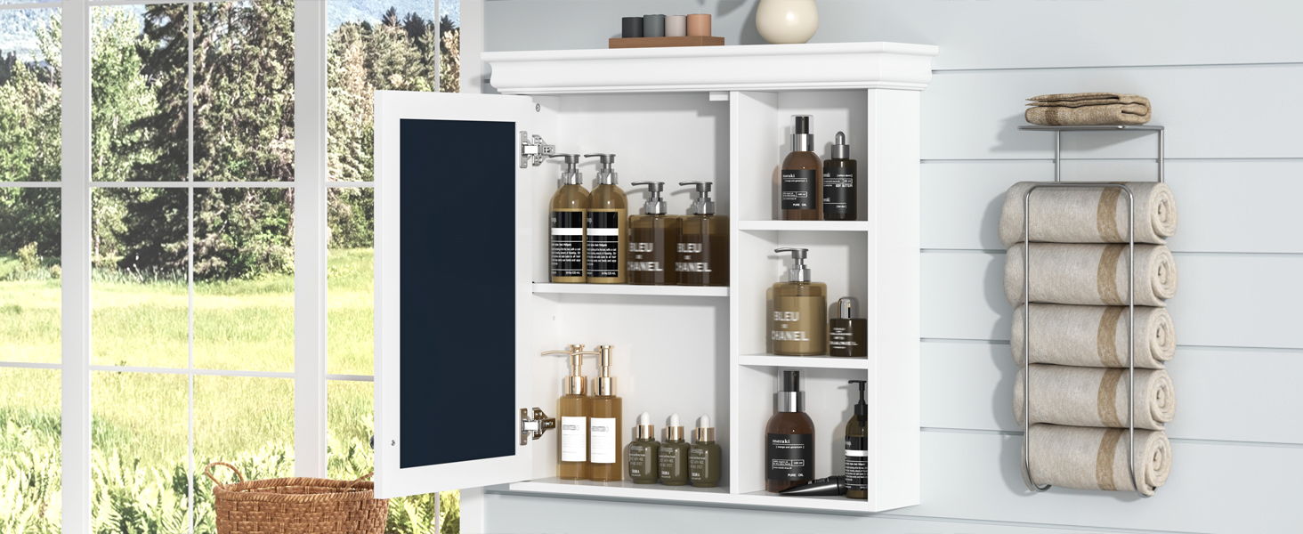 Wall Mounted Bathroom Medicine Cabinet With Mirror And Adjustable Storage With Soft Close Hinges