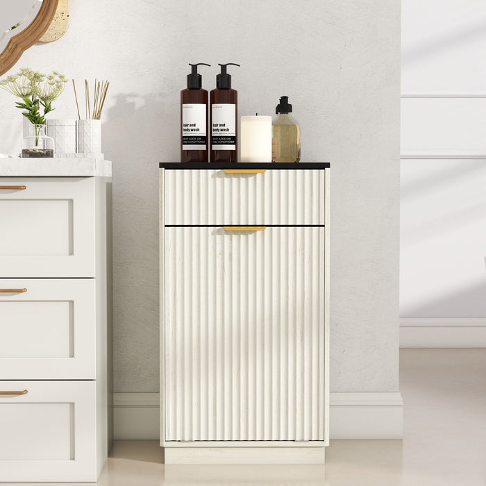 Tilt Out Trash Can Cabinet With Wave Textured Drawer & Pull Out Bin