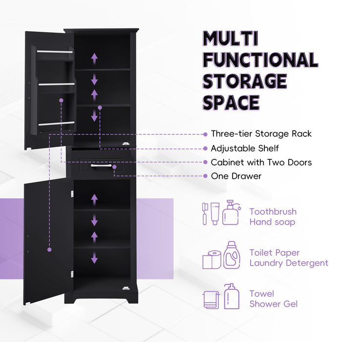 Tall Freestanding Bathroom Storage Cabinet With 2 Doors And Adjustable Shelves