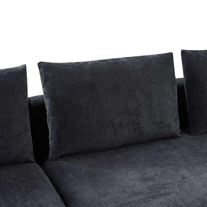 Modern L Shaped Sectional Sofa With Chenille Upholstery And Wooden Storage