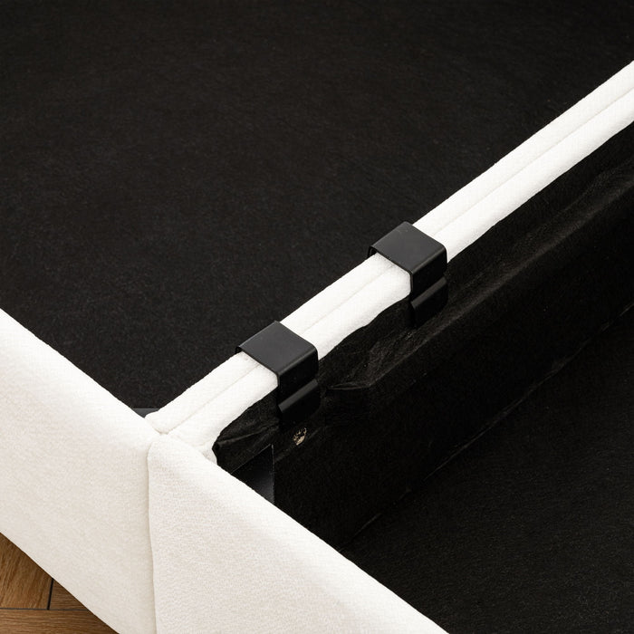 Contemporary Elegant White Chenille Sofa With Storage And Ottoman