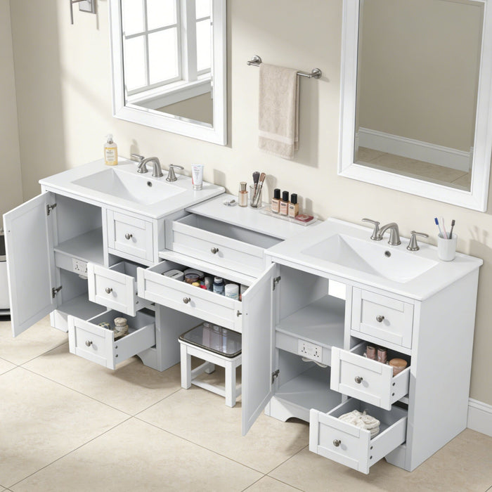 Double Sink Bathroom Vanity With Countertop, 2 Ceramic Sinks, 6 Drawers, Soft Close Design