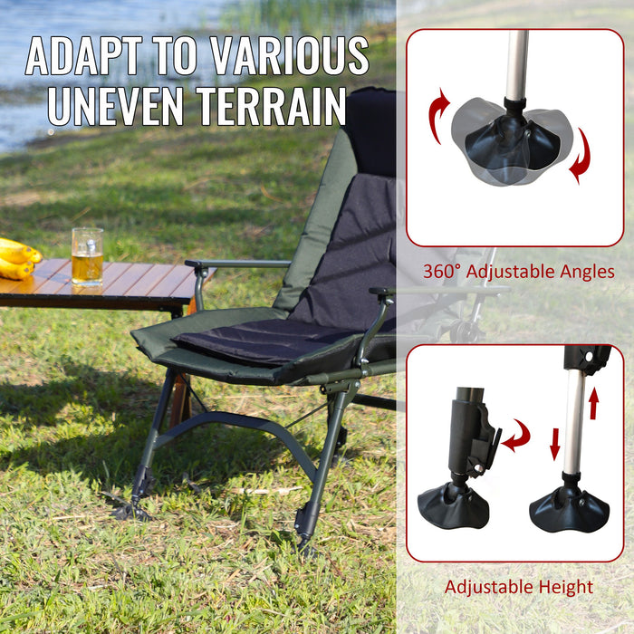 Camping Lounge Chair, Portable Folding Reclining Camping With Adjustable Backrest For Indoor And Outdoor Camping Beach Hiking Fishing - Green / Black