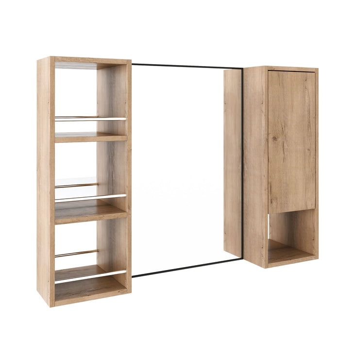 39.4" Wall Mounted Bathroom Cabinet With Storage And - Imitative Oak