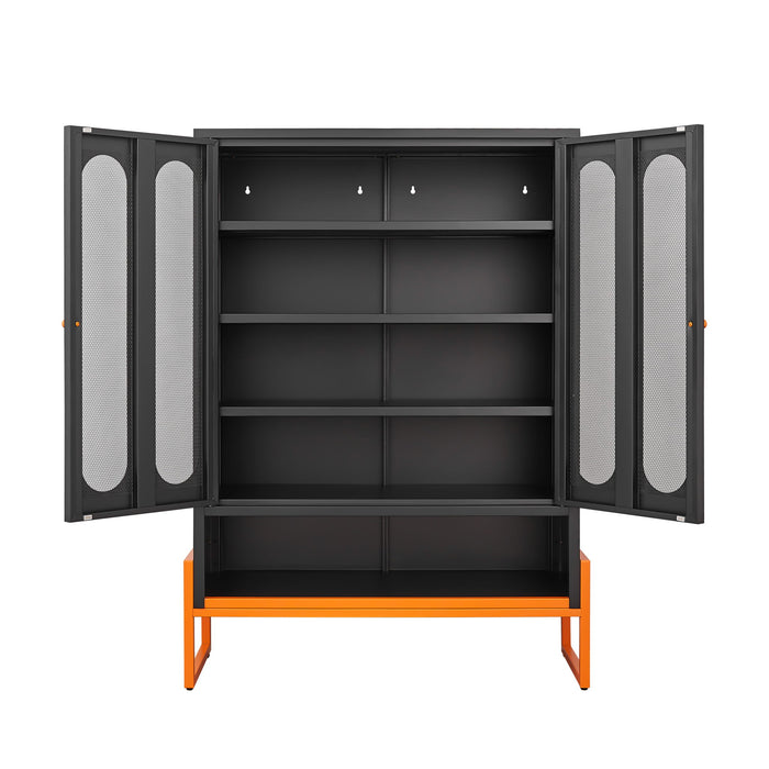 Modern Metal Shoe Cabinet With DoublebSided Mesh Doors And Adjustable Partitions