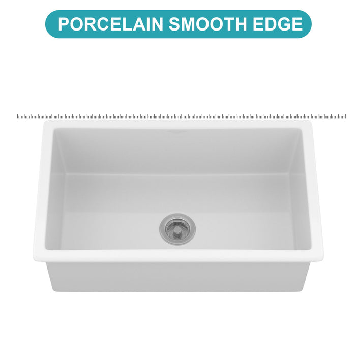 Rectangular Single Bowl Kitchen Sink With Dual Mount Installation - White