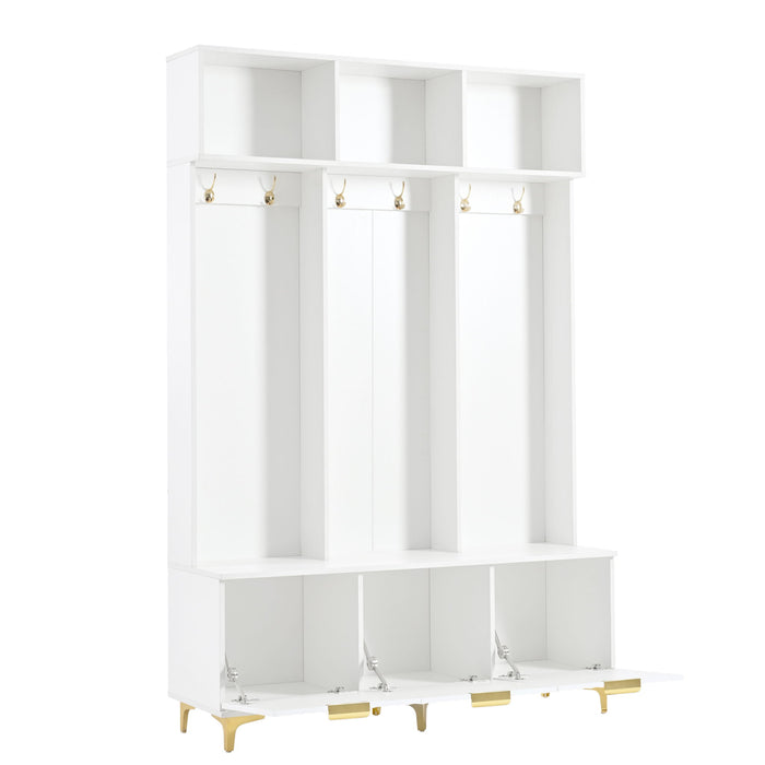 Modern Large Storage Hall Tree With Bench, 6 Hooks