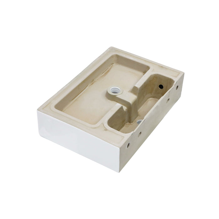 Modern Ceramic Rectangular Wall Mounted Bathroom Sink With Faucet Hole & Overflow