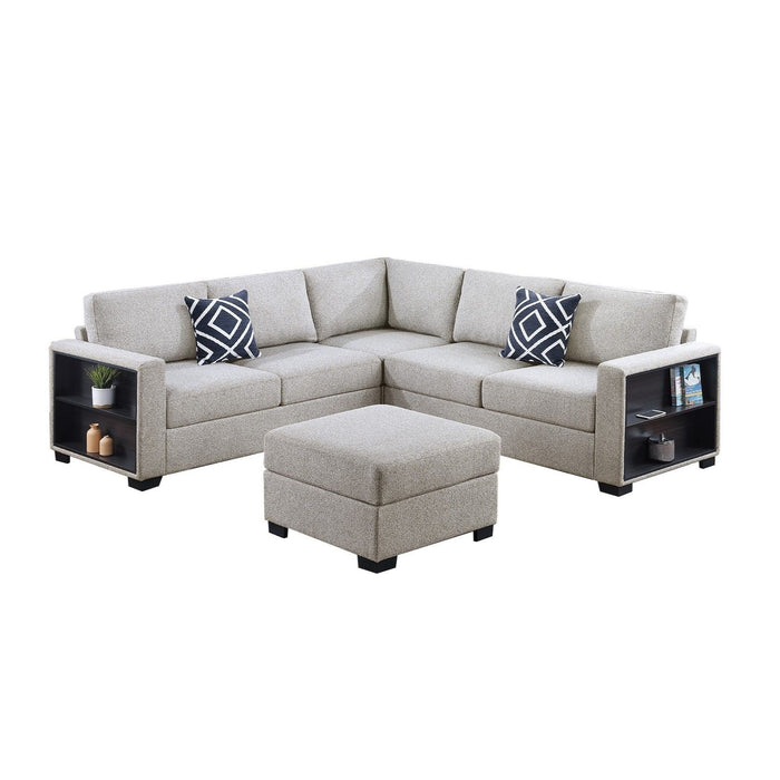 Contemporary Sectional Sofa 4 Piece Set With Built In Shelves L - Shaped Design