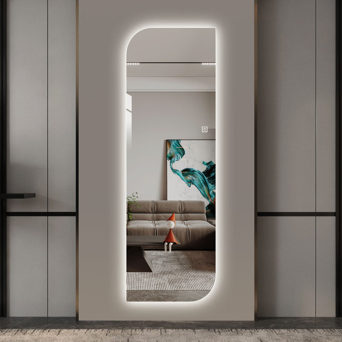 Irregular Shape LED Full Length Wall Mirror With 3 Color Dimmable Lighting - Silver