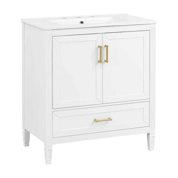 Elegant Fluted Bathroom Vanity With Sink, Soft Close Doors & Drawer