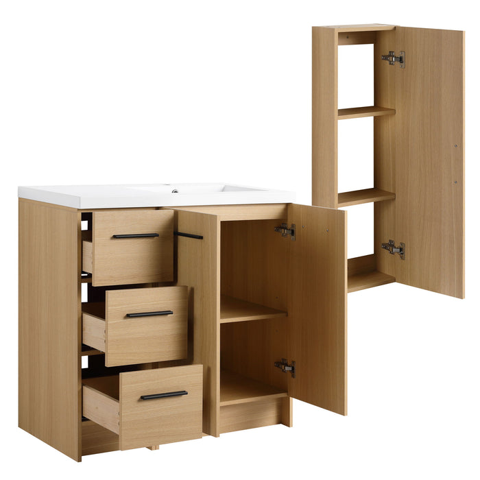 Freestanding Bathroom Vanity Set With Tall Linen Cabinet, 3 Drawers And Large Storage, Single Sink