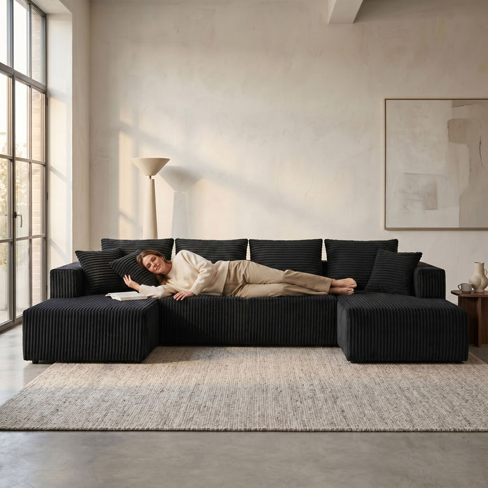 U-Shaped Modular Sectional Sofa With Double Chaise, Oversized Deep Seat For Living Room